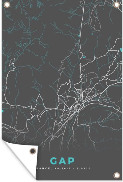 Muurdecoratie Gap - Kaart - Plattegrond - Stadskaart - Frankrijk - 120x180 cm - Tuinposter - Tuindoek