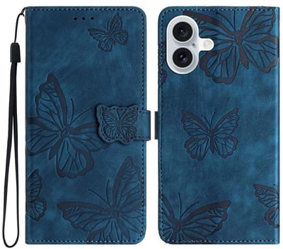Coverup Hoesje - Geschikt voor iPhone 17 Hoesje - Coverup Vlinders Book Case - Blauw