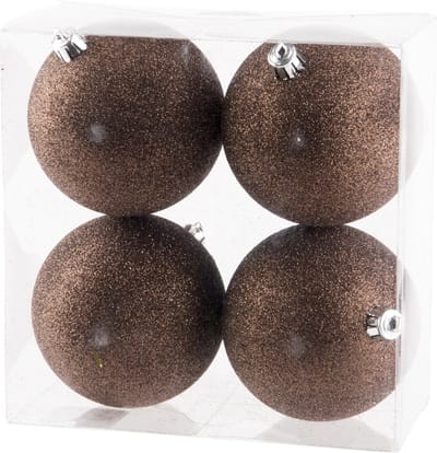 4x stuks kunststof glitter kerstballen donkerbruin 10 cm - Onbreekbare kerstballen - kerstversiering