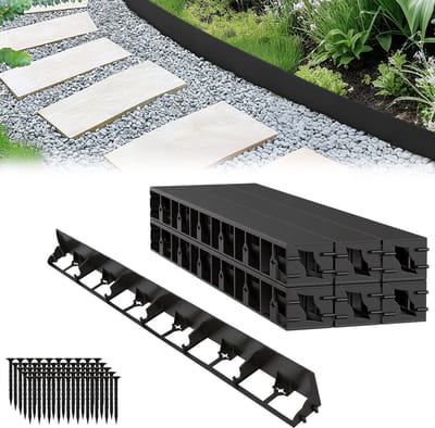 Flexibele Kunststof Borderrand 60 m - Perkrand met 250 grondankers - Tuinafboording zonder graven - DIY Gazonrand tuinrand - Zwart