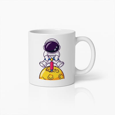 Astronaut op Maan Mok – Grappig Ruimteontwerp met Cartoonfiguur voor Koffie- en Theeliefhebbers