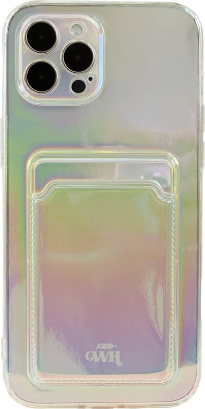 xoxo Wildhearts hoesje met pasjeshouder geschikt voor iPhone 12 Pro Max - Over The Rainbow - Card Holder - Pashouder Telefoon - Regenboog hoesje transparant