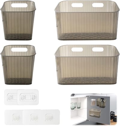 organizer, 4 stuks, zelfklevend, zonder sporen in 2 verschillende maten, keukenkastrek, transparant, keukenorganizer om op te hangen, voor keukenkast