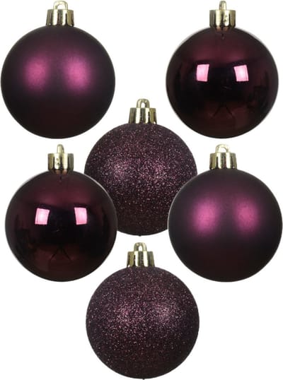Decoris Kleine kerstballen - 28x - kunststof - donkerpaars - 3 cm - kerstversiering