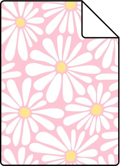 Proefstaal ESTAhome behang madeliefjes licht roze en geel - 26.5 x 21 cm - 131813-S