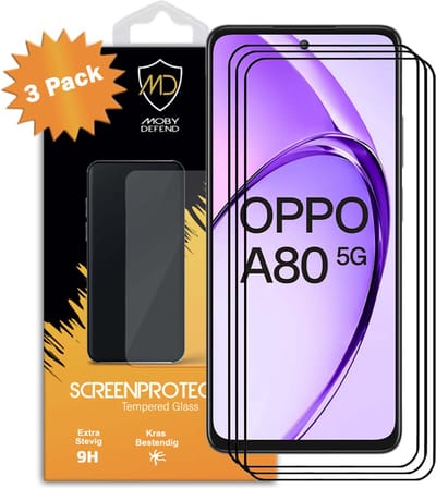 3-Pack MobyDefend Screenprotectors - Geschikt voor Oppo A80 5G - Screensavers Met Zwarte Randen - Gehard Glas