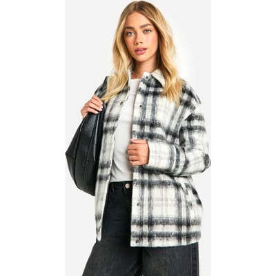 boohoo Dames Check Wool Look Shacket | Black | Maat: 8