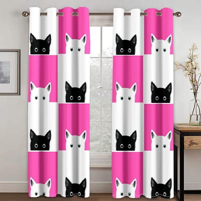 3D Digitale Print Roze Kat Kawaii Raamgordijnen voor Woonkamer Keuken Kinderkamer Huis Interieur Decoratie Gordijnen 100W160H(CM)40x63in&Grommet Top