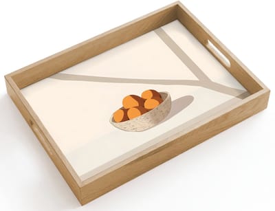Dienblad hout 40x30 cm - Schootdienblad - Mand - Fruit - Minimalistisch - Oranje - Borrelplank rechthoek - Plateau dienbladen