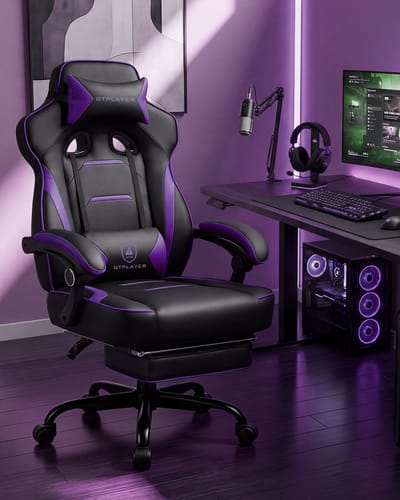 GTPLAYER - Gaming Stoel met Voetensteun - 155° Verstelbaar 180kg - Paars