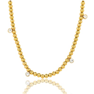 My Bendel - Stralende Goudkleurige Kralenketting met Zirkonia - met Luxe Cadeauverpakking | Sieraden Voor Dames