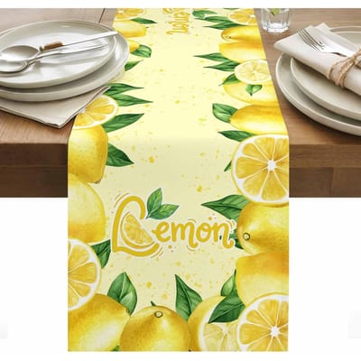 Gele Citroenbladeren Linnen Tafel Runner Feestdecoratie Zomerplanten Boerderij Keuken Eettafel Runners Woondecoraties 150x33cm