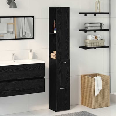 vidaXL - Badkamerkast - Zwart - Eiken - 25 - x - 25 - x - 170 - cm - Bewerkt - hout