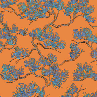 DUTCH - WALLCOVERINGS - Behang - Pine - Tree - blauw - en - oranje