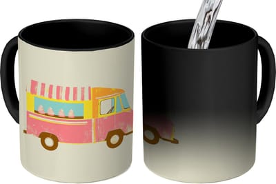 Magische Mok - Foto op Warmte Mokken - Koffiemok - Ijskar - Retro - Softijsjes - Roze - Magic Mok - Beker - 350 ML - Theemok
