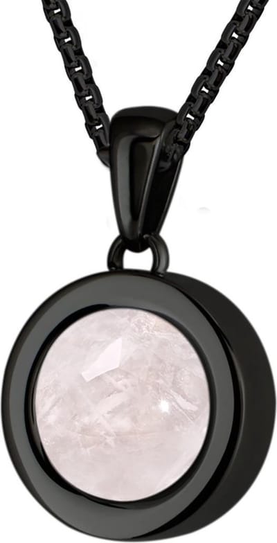 Quiges 12mm Mini Munt Hanger Zwart RVS Glans met Kwarts Roze Munt en Box Ketting Ankerketting 42-46cm