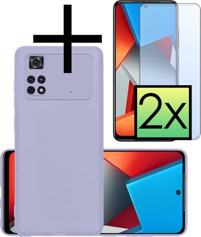 Hoesje - Met 2x Screenprotector - Geschikt voor Xiaomi Poco X4 Pro 5G - Sterk & Shockproof - Back Cover - Siliconen Case - Telefoon Hoes - Lila