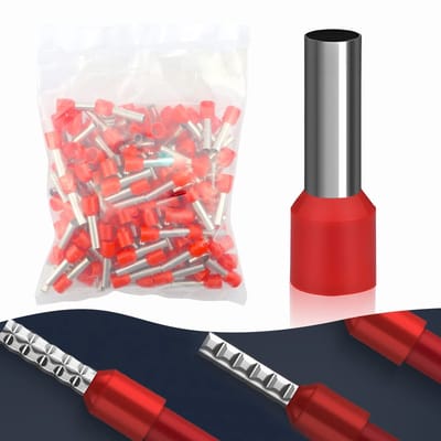 Isolatie ferrules 10 mm², 18 mm lang, 150 stuks, gedeeltelijk geïsoleerd, geschikt voor elektrische verbindingen, rood, hersluitbaar