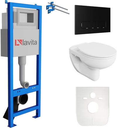 LAVITA LAV 101 Inbouwreservoir 40cm - ARCTIC Rimless Wandcloset - Zwarte Drukplaat 200.3.4 - Soft-close