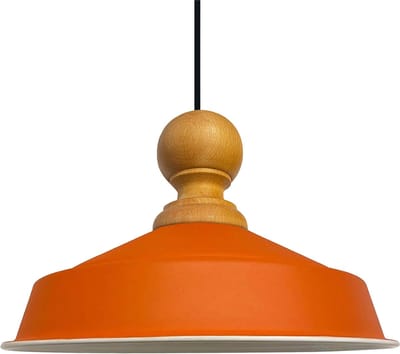 Bamyum Asletl Industriële Hanglamp Van Hout, Oranje Metalen Lamp