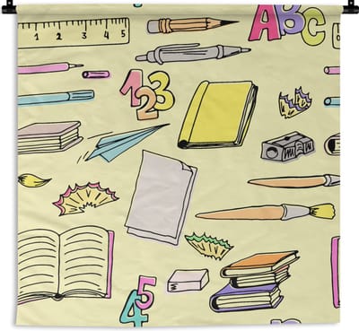 Wandkleed - Wanddoek - School - Patronen - Potlood - 90x90 cm - Wandtapijt
