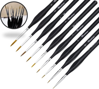 Mondrian Professionele Penselenset - 9 Dunne Kwasten voor Modelbouw & Acrylverf - Ergonomisch - Warhammer 40K - Olieverf - Acquarel - Waterverf