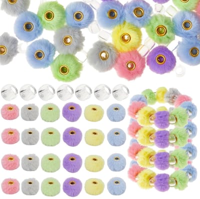 Dailygoods- Kunstbontkralen 180 stuks - Pluizige Kralen - Transparante Afstandskralen - Veelkleurige Pompons - Creatieve Sieraden - 2 cm en 10 mm - Pluche Kralen