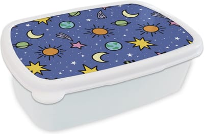 Broodtrommel Wit - Lunchbox - Brooddoos - Planeten - Sterren - Design - 18x12x6 cm - Volwassenen