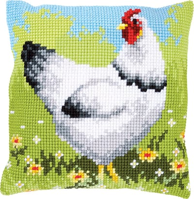 Vervaco - Kruissteekkussen kit - Witte kip - PN-0157393 - Borduren - Borduurpakket - Borduurpakket volwassenen - Borduurpakket kind