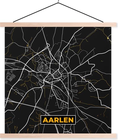 Posterhanger incl. Poster 40x40 cm - Schoolplaat - Aarlen - Plattegrond - Goud - Kaart - Stadskaart - Textielposter - Blanke latten - Stadskaart