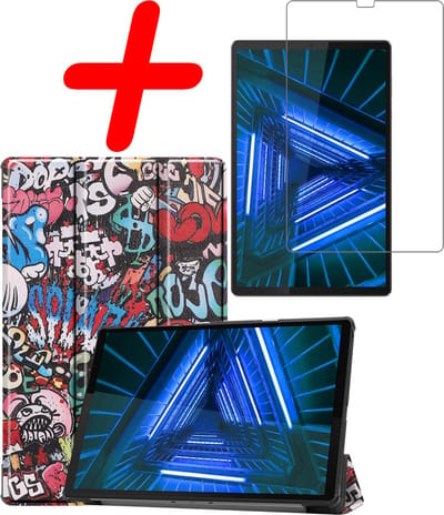 Hoesje Geschikt voor Lenovo Tab M10 FHD Plus (2e / 2nd Generatie) - Met Screenprotector - Trifold Bookcase - Hard Cover - Hardcover Book Case - Tablet Hoes - Graffity