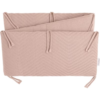 Baby's Only Gebreide bedbumper Grace - Bedomrander - Bedomranding baby met visgraatpatroon - Boxbumper - Parkomrander uit katoen en acryl - Blush - 180x30 cm