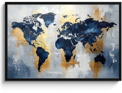 Poster in lijst - Fotolijst 120x80 cm - Posters - Wereldkaart - Blauw - Abstract - Posterlijst zwart - Decoratie - Wanddecoratie woonkamer - Muurdecoratie slaapkamer