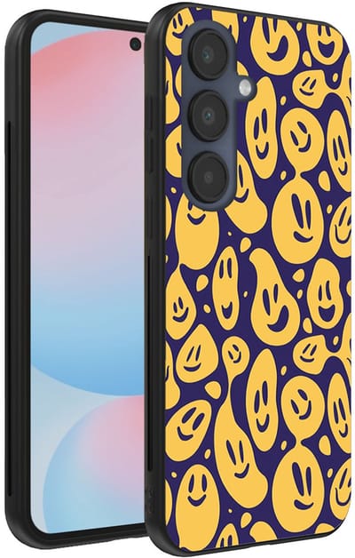 Smartphonica Telefoonhoesje Geschikt voor Samsung Galaxy S24 FE met smiley opdruk - TPU backcover case emoji design - Paars Geel geschikt voor Samsung Galaxy S24 FE