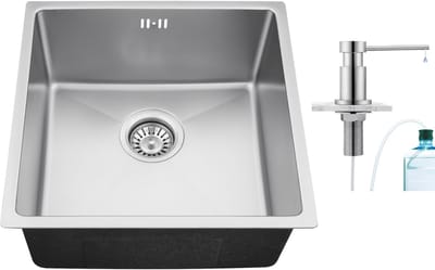 Auralum max Spoelbak RVS (44x44CM) – Spoelbak Keuken Met Zeepdispenser - Spoelbakken Keuken – Wasbak Keuken - RVS