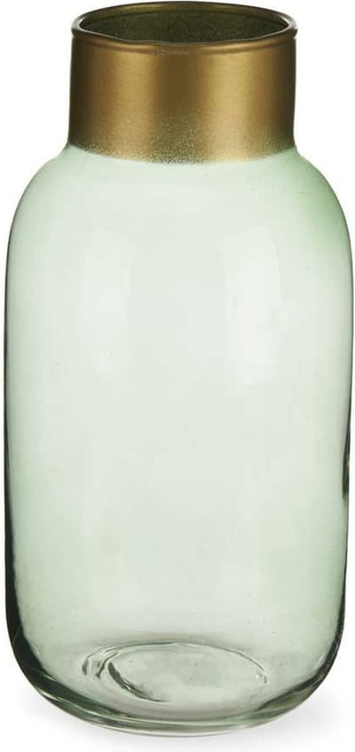 Giftdecor Bloemenvaas - glas - groen transparant/goud - 12 x 24 cm - vaas