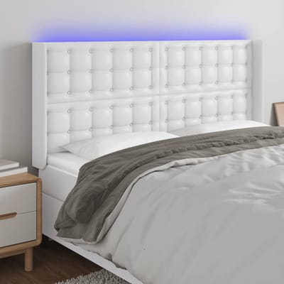 vidaXL - Hoofdbord - LED - 147x16x118/128 - cm - kunstleer - wit