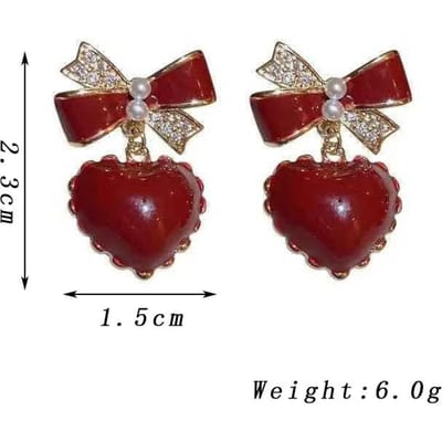 Elegante Wijnrode Hartvormige Hangende Oorbellen voor Vrouwen Emaille Olie Kristal Mini Kralen Strik Knoop Hangende Oorbellen Trendy Leuke Sieraden Cadeau brown