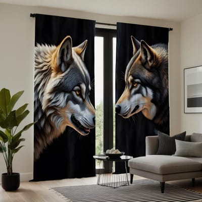 2pcs HD Wolf Totem rideau décoratif cravate noire rideau imprimé numérique décoration de la maison style décoration salon chambre W52H63inchW132H160cm gray