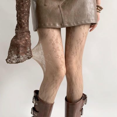 Dames Bloemig Kant Panty Zomer Net Sexy Uitgesneden Dun En Ademend Retro Y2K Panty Japanse Sakura Visnet Sokken One Size gray