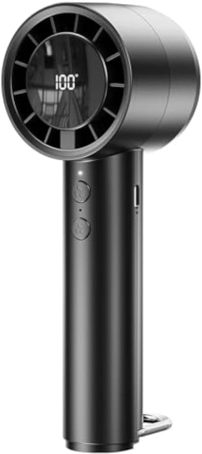 Mini draagbare handventilator met LED-display, 3000mAh USB-oplaadfunctie, 5 windsnelheden, geschikt voor reizen, kamperen, thuis en op kantoor - Zwart
