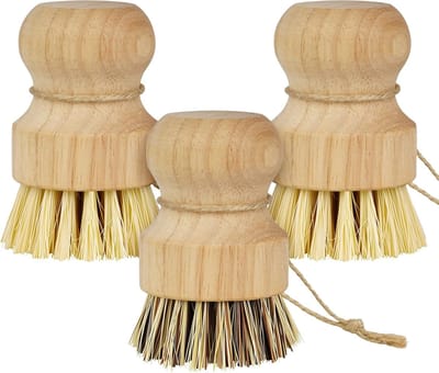 Ronde Houten Afwasborstel, Duurzame Keukenreinigingsborstel van Natuurlijke Sisal voor Borden, Pannen en Groenten, Set van 3 voor Efficiënte Schoonmaak