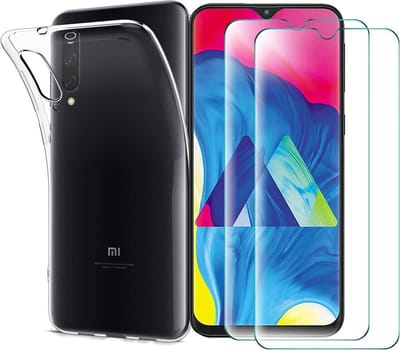 Soft Back Cover Hoesje Geschikt voor: Samsung Galaxy A10 Transparant TPU Siliconen Soft Case + 2X Tempered Glass Screenprotector