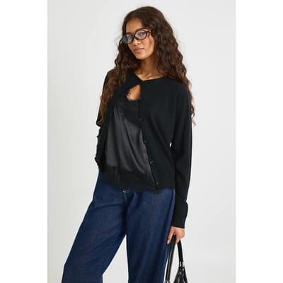 boohoo Dames Superzachte lichtgewicht gebreide crewneck cardigan | Black | Maat: Large