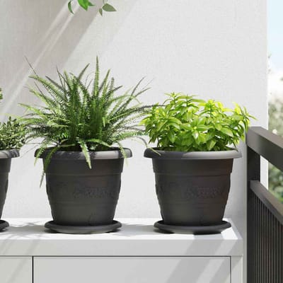 vidaXL - Ronde - Bloempot - 6 - st - Zwart - Ø - 22 - x - 18 - cm - Kunststof