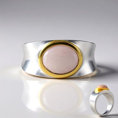 Cavill - Zilveren ring 925 Sterling met 2,369 ct Ovale Madagascar Morganiet - Bezelzetting - Elegante damesring met gouden details