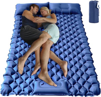 Luchtmatras, campingmatras, voor 2 personen, zelfopblazend, isomat, ultralicht, opvouwbaar, waterdicht, opblaasbare campingmat met kussen en voetpomp, opblaasbare slaapmat, outdoor