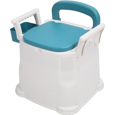 Volwassen Bedside Commode Toilet met Afneembare Armleuningen Draagbaar Mobiel Geurloos PU Lederen Zitting blue