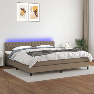 vidaXL - Boxspring - met - matras - en - LED - stof - taupe - 200x200 - cm