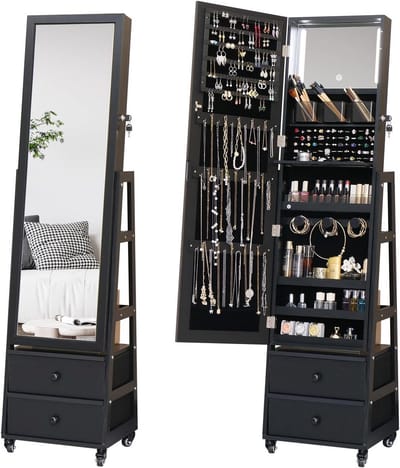 Grote Sieradenschrank met Spiegel en Opbergruimte Zwart